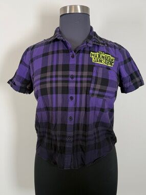 Disney Purple & Black Plaid Haunted Mansion Button-Down Shirt